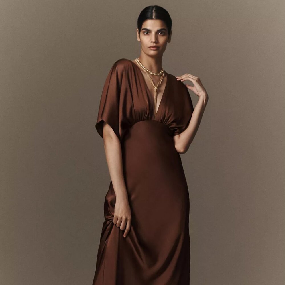 BHLDN By Anthropologie Amelia Deep-V Flutter Sleeve A-Line Gown